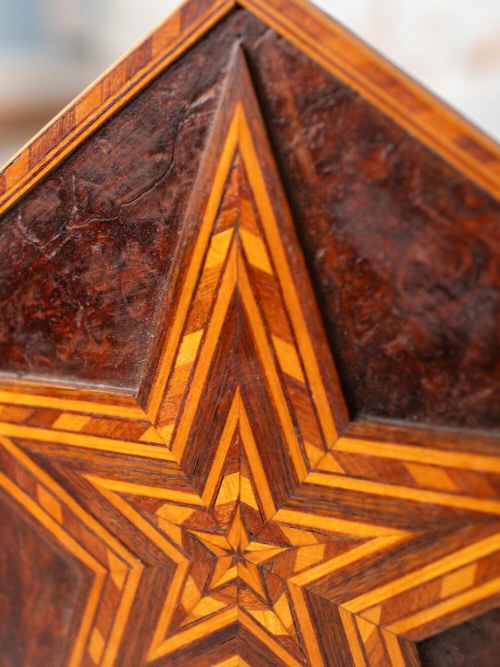 Vintage Wood Inlay Star Wall Hanging Handmade Geometric Marquetry Decor 10" - Picture 2 of 8